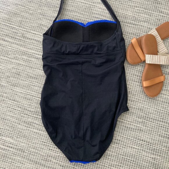 Love your Assets by Spanx Royal Blue Black Halter Swimsuit Large - Picture 4 of 5